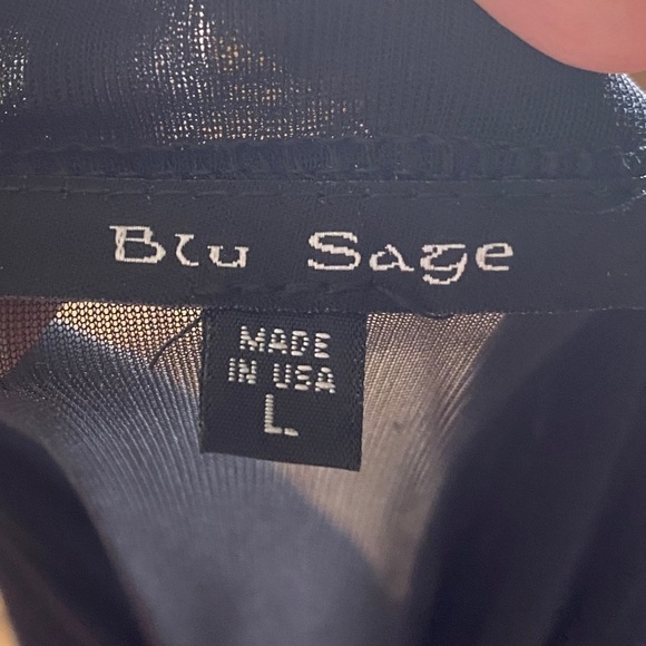 Blu Sage Holiday Blouse Black Sheer Sleeves & Back Velvet Bodice Size L - Picture 6 of 6